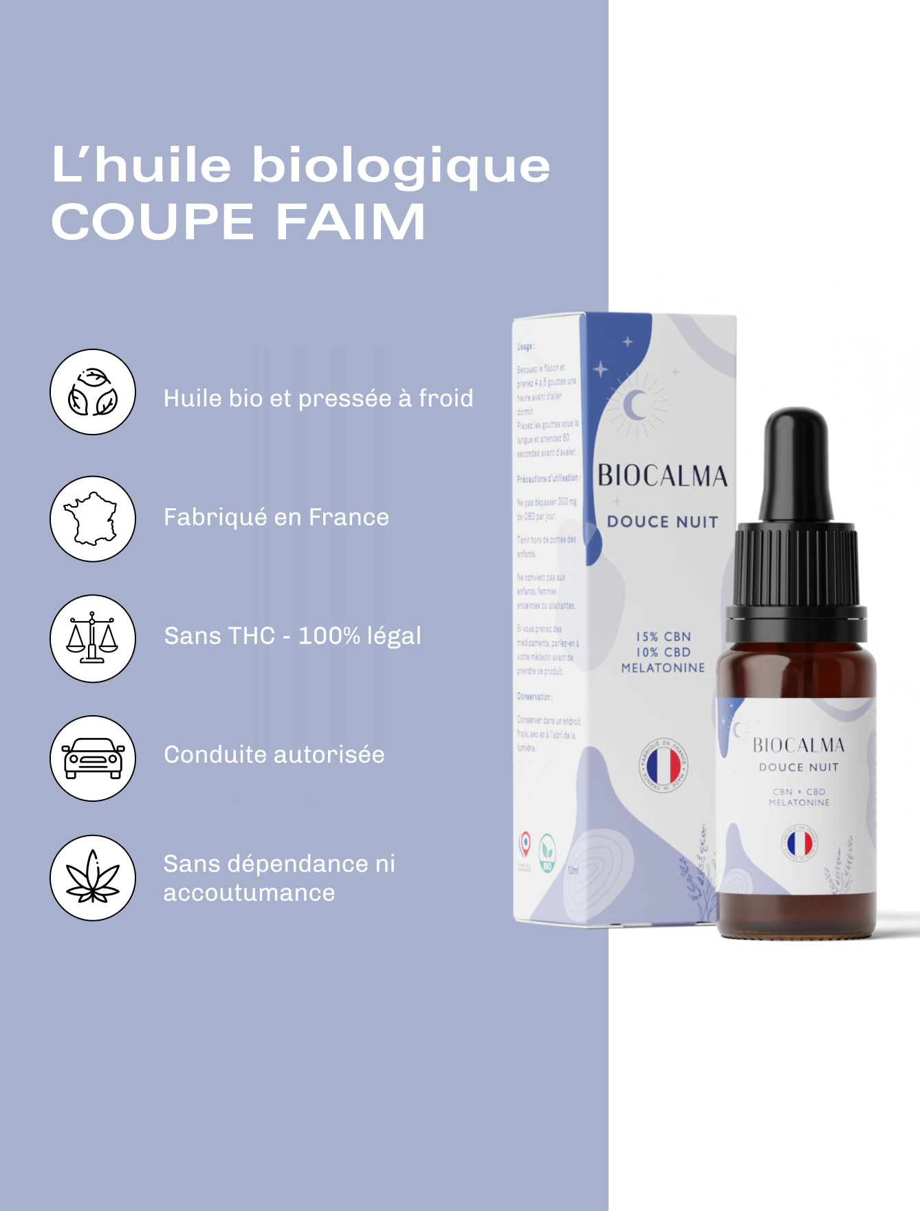 Huile Douce Nuit Bio (CBN + CBD + Mélatonine)